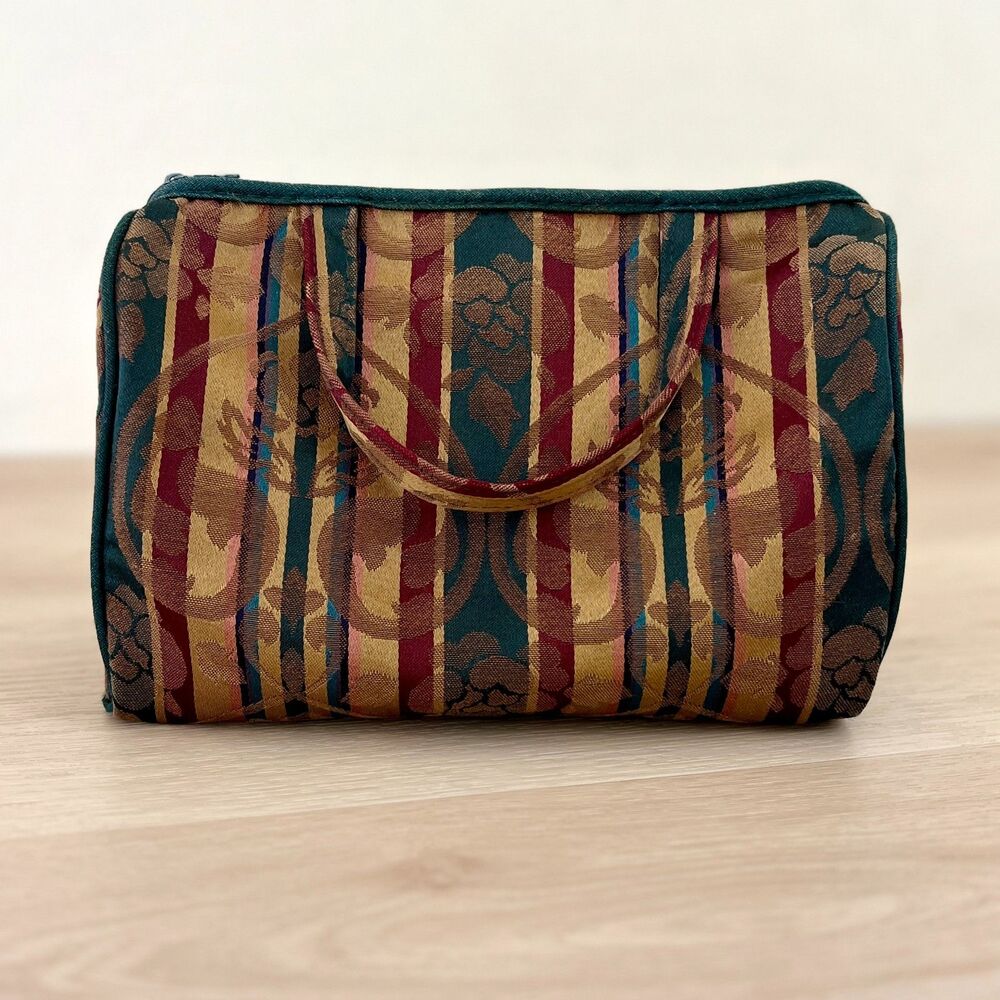 Vintage 70s Jacquard Tapestry Small 10"x7" Top Handle Bowler Bag *WITH FLAWS*